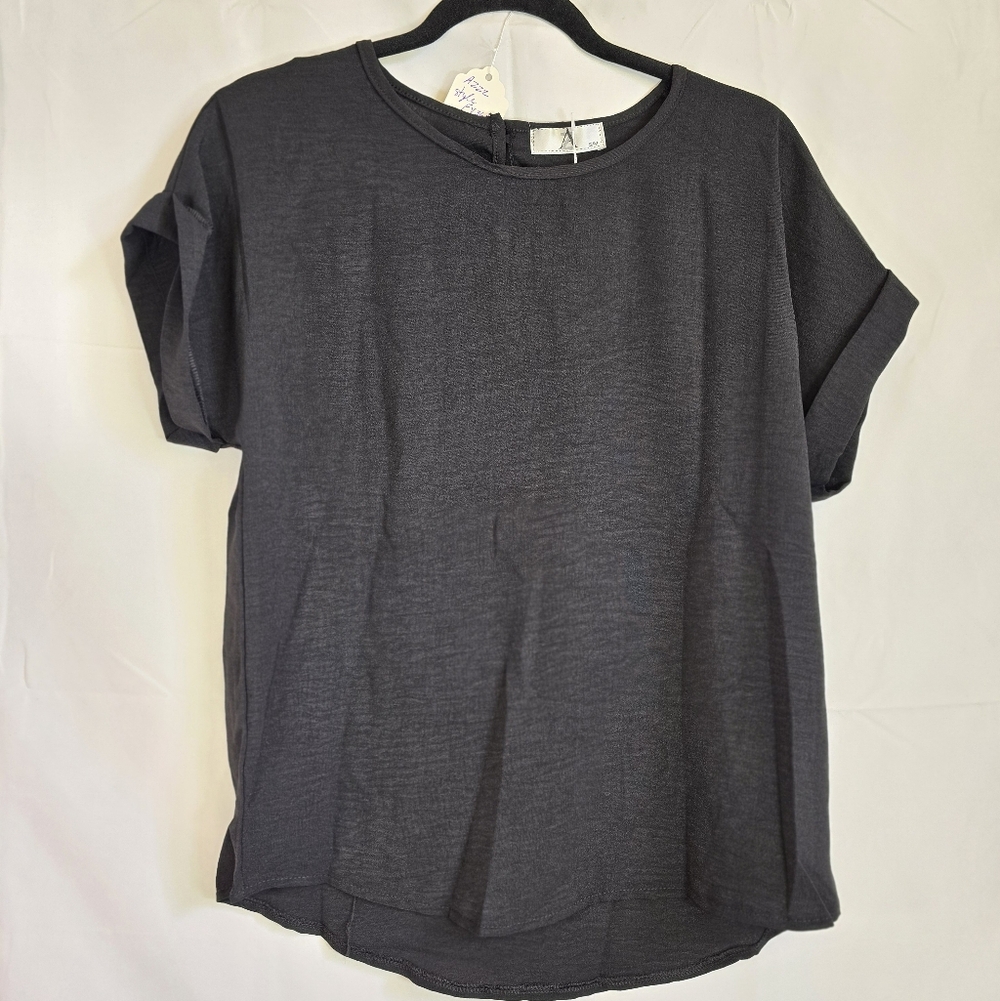 Black Short Sleeve Lightweight Blouse